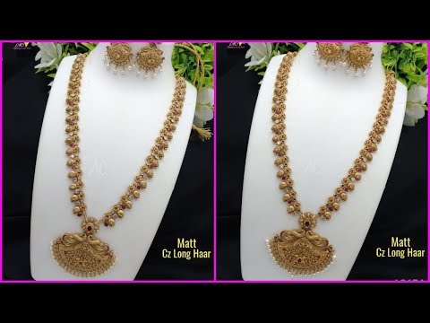 Matte Finish Long Harams And Cz Pendant Sets With Price || 1 Gram Gold Long Haram Designs