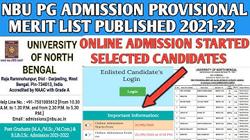 NBU - PG Online Admission Started 2021-22 || Provisional Merit list || University of North Bengal