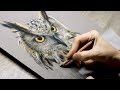 Hibou grand duc aux pastels par marion tubiana