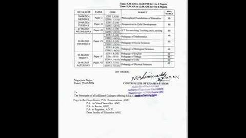 ACHARYA Nagarjuna University Guntur Bed 1st Semester exam Notice 2024