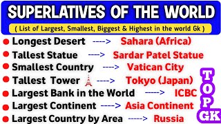 Superlatives of World | Largest Smallest Highest Tallest in the world Gk in English |