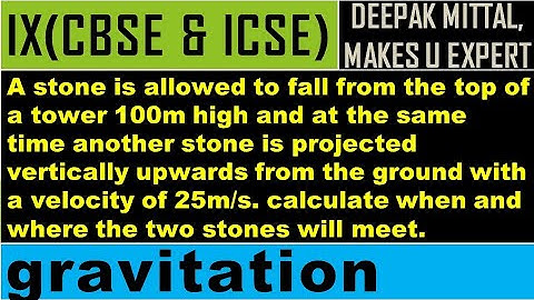 A stone is allowed to fall from the top of a tower 100m high and at the same time another stone is