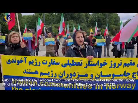 Oslo: MEK Supporters Protest the Visit of Bagheri, the Deputy FM of the Mullahs' Regime-June 2, 2022
