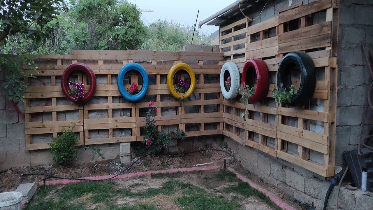 Pallet garden wall decor  | DIY Garden ideas.  ديكور حديقة