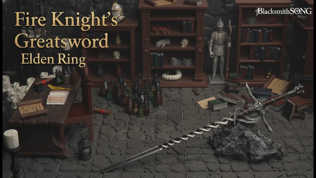 1/6 Scale Fire Knight's Greatsword Metal Miniature | Shadow Keep Colossal Sword Replica (30cm) — video still from the handmade miniature scene