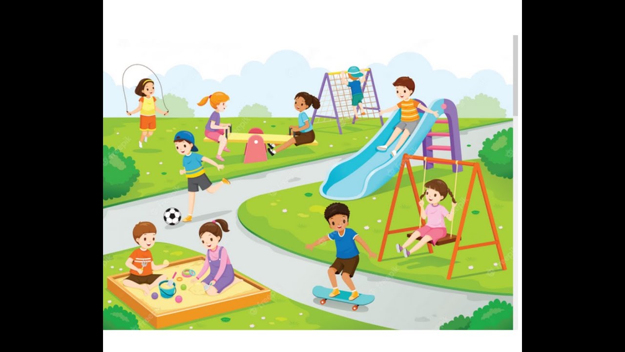дети играют в парке. I play in the park. занятия летом для детей. фоны с детскими площадками. I play in the park.