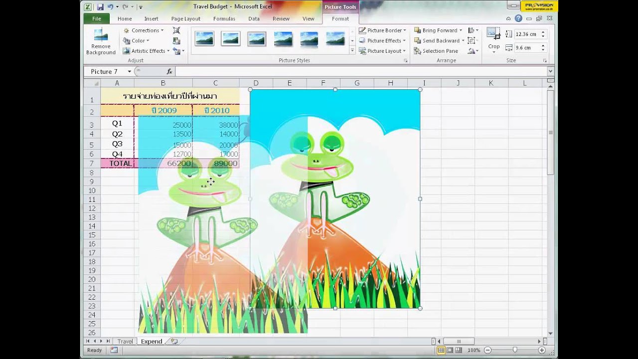 การใช้งาน Excel 2010 ตอนที่ 17  - ลบสีฉากหลังภาพให้โปร่งใส