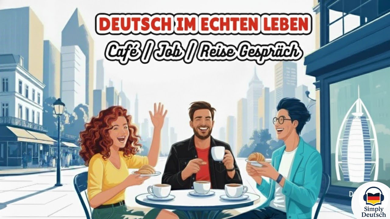 German Podcast / Deutsch lernen – Deutsch im echten Leben: Gespräche im Café, Job & auf Reisen 🇩🇪🎙️