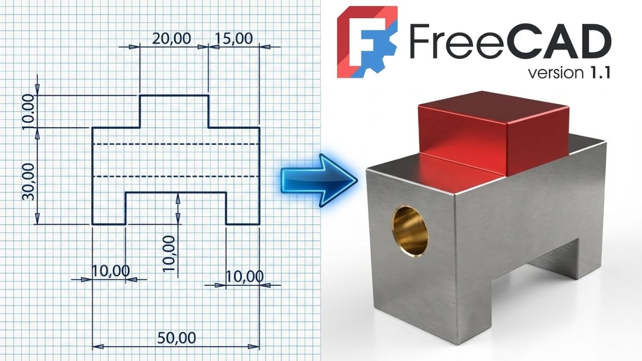 FreeCAD 1.0 - Complete Beginner Tutorial Step by Step Exercise 2 - YouTube