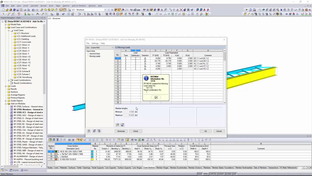 Dlubal RFEM - Add on Modules RF MOVE Load case generation from moving loads on members