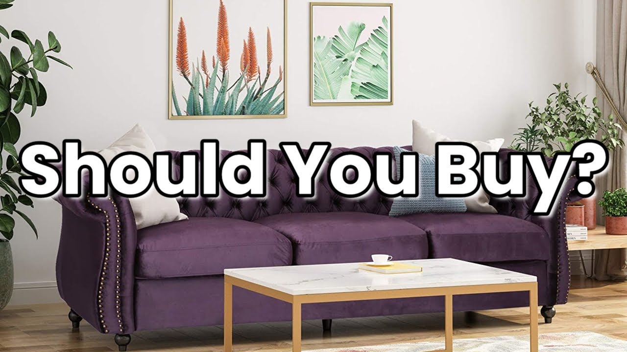 Vita Chesterfield Tufted Jewel Toned Velvet Sofa with Scroll Arms, BlackBerry