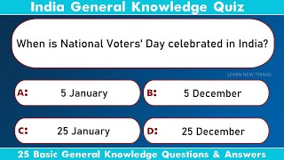 India GK Quiz | 25 Basic General Knowledge Questions & Answers | #India
