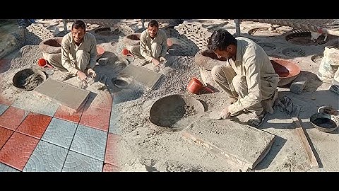 Paver Blocks are Made Making  Concrete Pavement Tuff Tile Blocks Floor Making in Factory- skill test