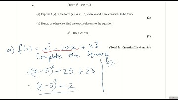 Pearson-Edexcel GCSE to A-level Transition Quadratics Exam Questions Q2