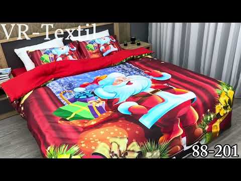 Комплект постільної білизни Фланель, Євро 200х220 з Різдвяним (Новорічним) принтом (88-201), видео 1