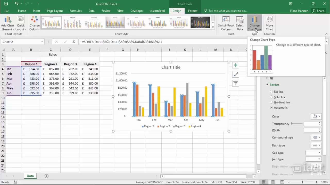 Change the Chart Type - Excel 2016 Charts - YouTube