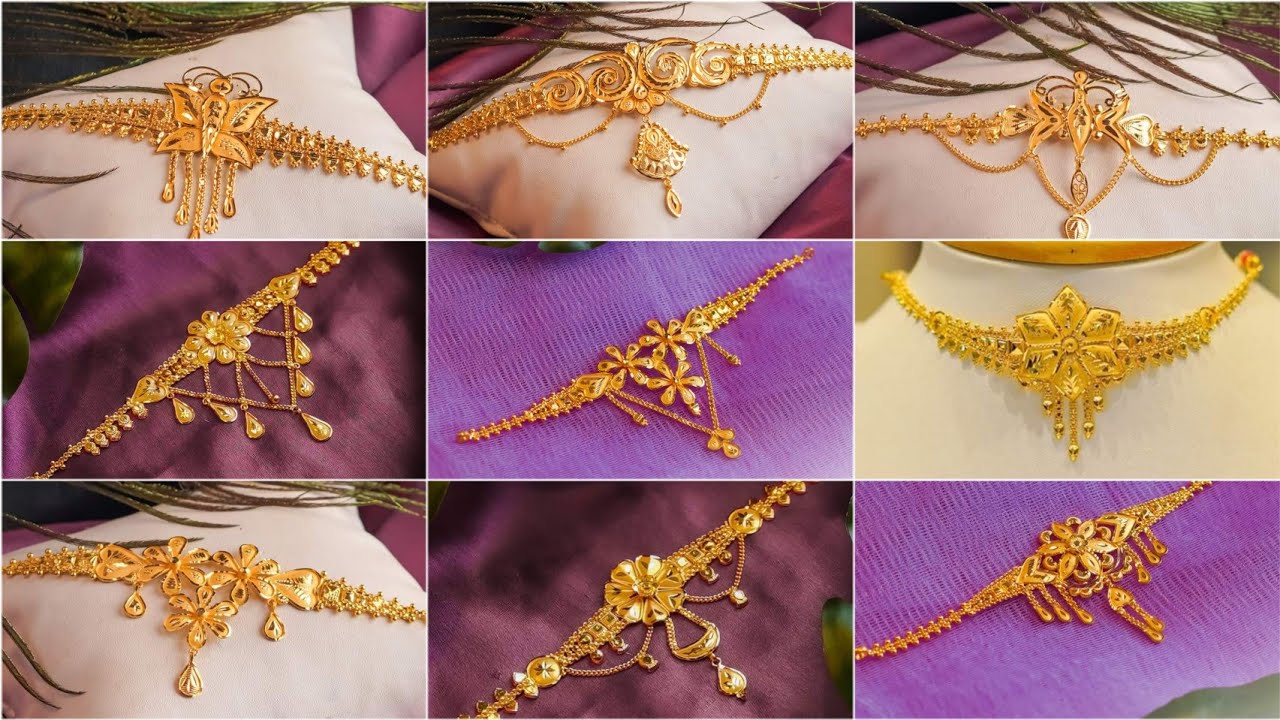 Gold choker Necklace design with weight & priceChoker designs /Chik