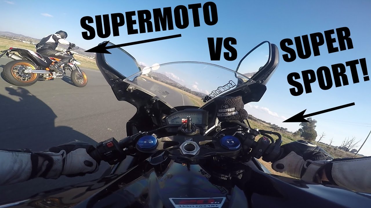 Supermoto vs Super Sport! What is faster around a track! YouTube