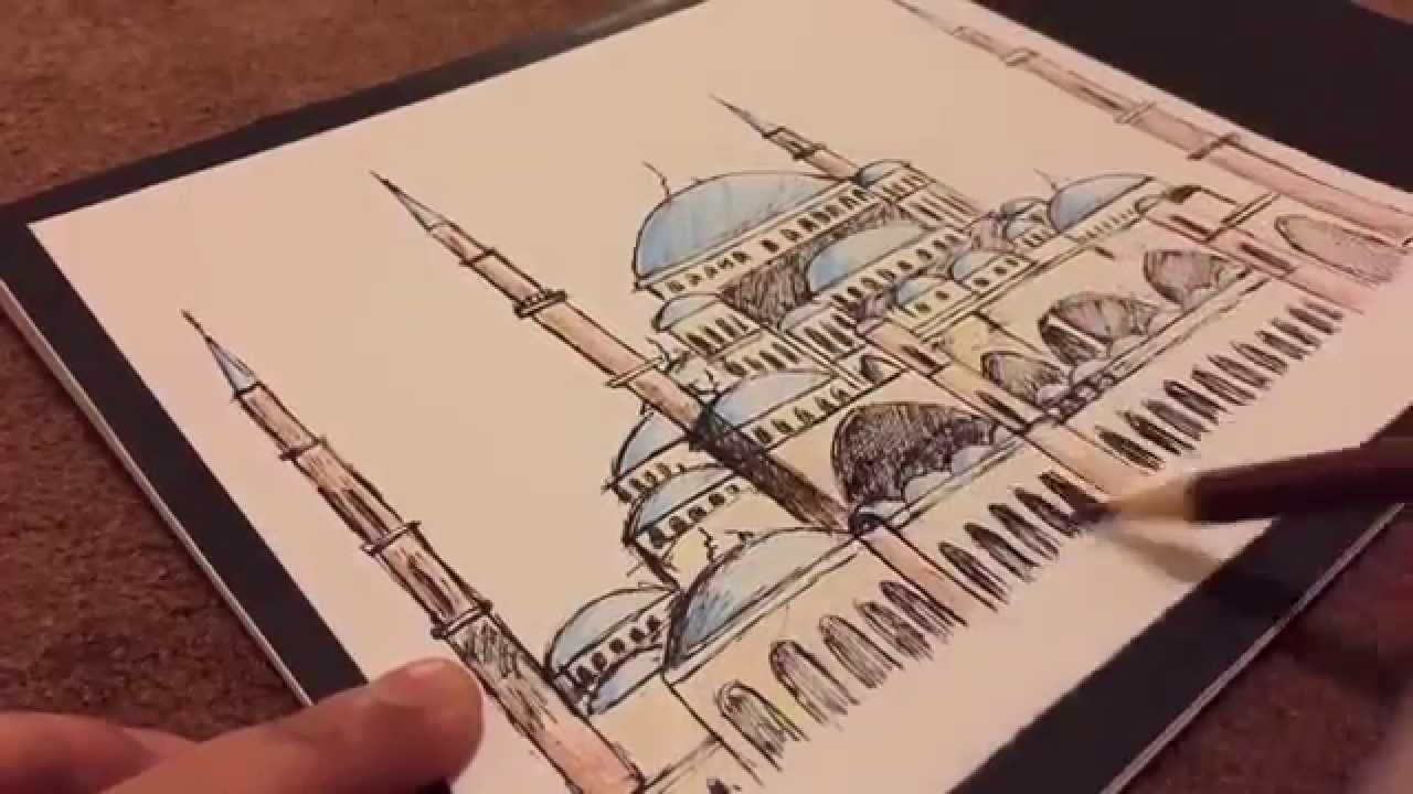 How to draw the Haga Sophia, speed drawing, blue mosque, turkey - YouTube