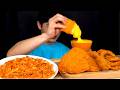 ASMR MUKBANG SPICY NOODLES & FRIED CHICKEN WITH A LOT OF CHEDDAR