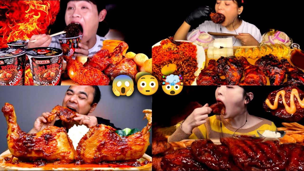 GIANT Korean BBQ Chicken & Spicy Black Bean Noodles 🤯🔥 | ASMR Mukbang