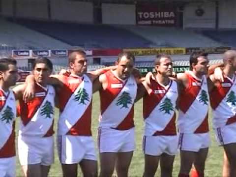 Footballers from the Lebanese national Australian Football team sing the national anthem of Lebanon, Koullouna Lilouataan Lil Oula Lil Alam (Ø§ÙÙØ´ÙØ¯ Ø§ÙÙØ·ÙÙ Ø§ÙÙØ¨ÙØ§ÙÙâ), before a match against Greece in the 2005 Australian Football Multicultural (Harmony) Cup at Optus Oval/Princes Park/MC Labour Park in Carlton, Melbourne, Australia.