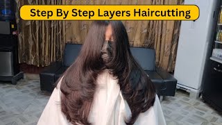 How to cut long layers haircut easy tutorial step by step for beginners, cutting long hair #layers