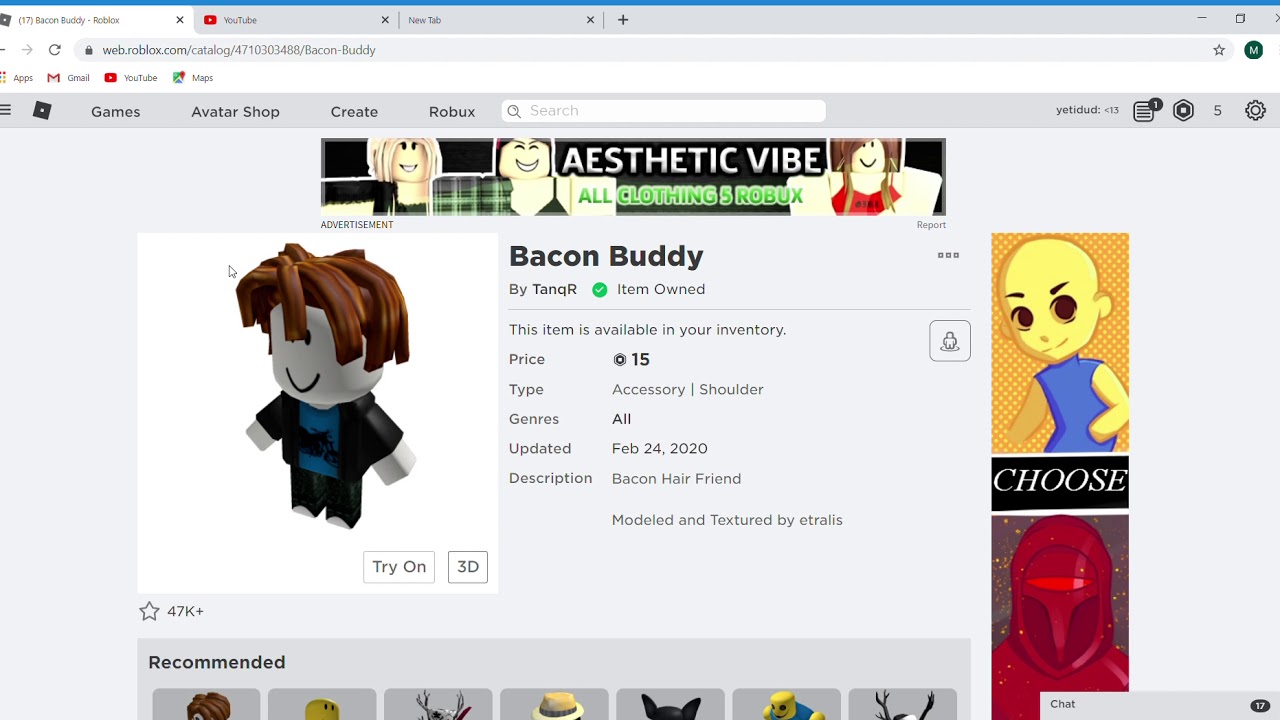 Bacon Buddy, Roblox Wiki