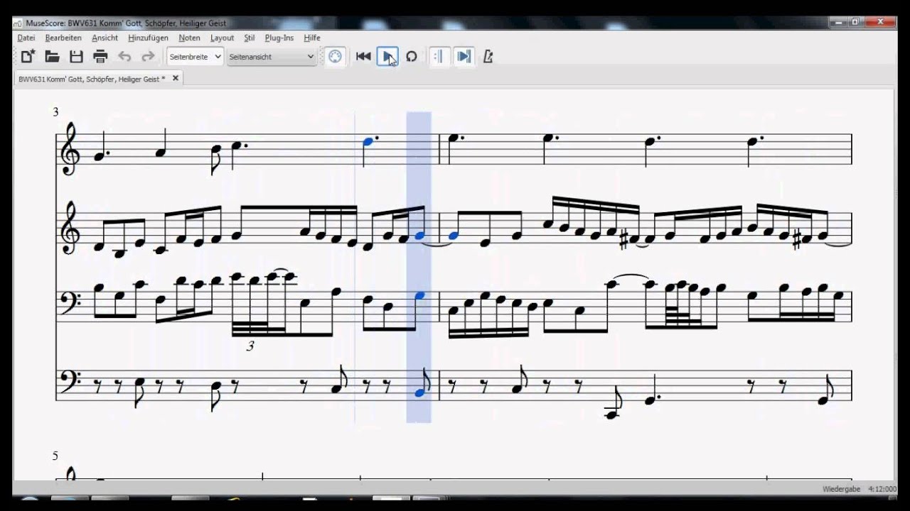 BWV631: Komm' Gott, Schöpfer, Heiliger Geist (scrolling score)