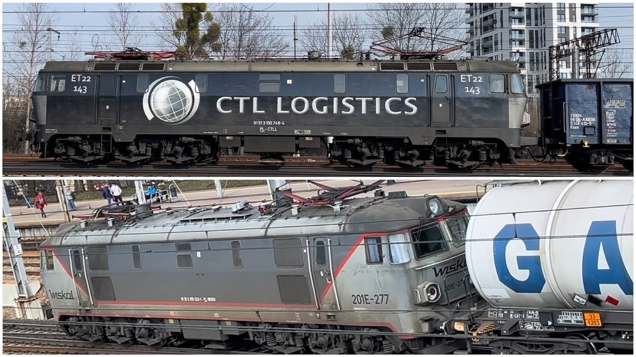 Pociągi towarowe lokomotywa ET22 143 CTL LOGISTICS & 201E-277 WISKOL linia kolejowa nr 202 Gdańsk