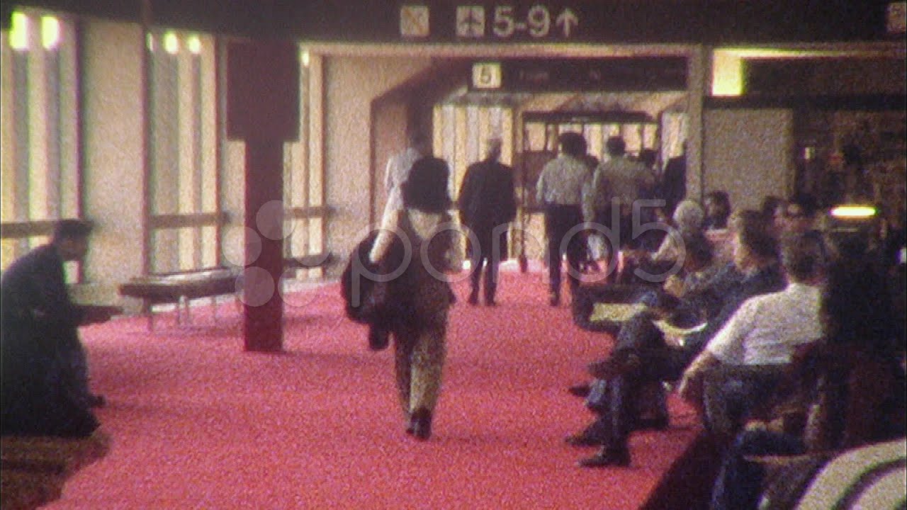 Airport Passenger Terminal Lobby 1972 (Vintage Film Old Home Movie) 452. Stock Footage