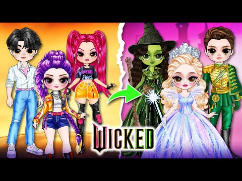 Rumi & Mira Glow Up as Glinda & Elphaba from WICKED2 | K-Pop Demon Hunters | DIY Fashion Paper Dolls
