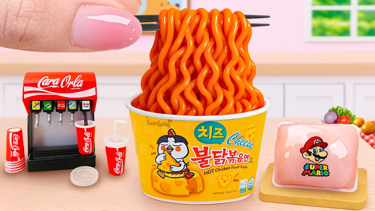 How To Cook Miniature Cheese Ramen with Soda Machine & Mario Odyssey Stew by Tony Mini Food