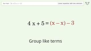 Solve 5x+5=x-3: Linear Equation Video Solution | Tiger Algebra