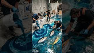 Turning a Floor into an Ocean Fish 😱🐟#fishfloor#oceanfloor#epoxyfloor