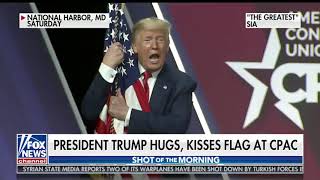 President Trump Hugs And Kisses The American Flag At Cpac 2020