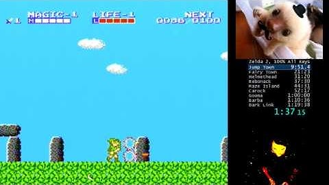 Zelda 2 (NES) speedrun 1:18:31 100% All Keys 1cc (stream)