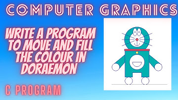 WRITE A PROGRAM TO MOVE AND FILL COLOUR IN DORAEMON USING C PROGRAM IN COMPUTER GRAPHICS #C #CCODING
