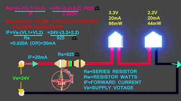 3.3v &2.2v LED how to connect 24V circuit, how to calculate led series resistor, watts,volt,amps