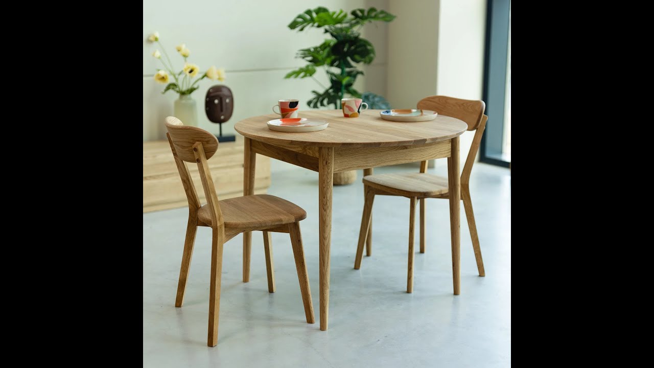 Mesas de comedor redondas, madera maciza roble, mesa extensible