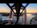 POV of Monster at Gröna Lund. Beautiful sunset with parks lights. 5k Mounted. New 2021 B&M Invert.