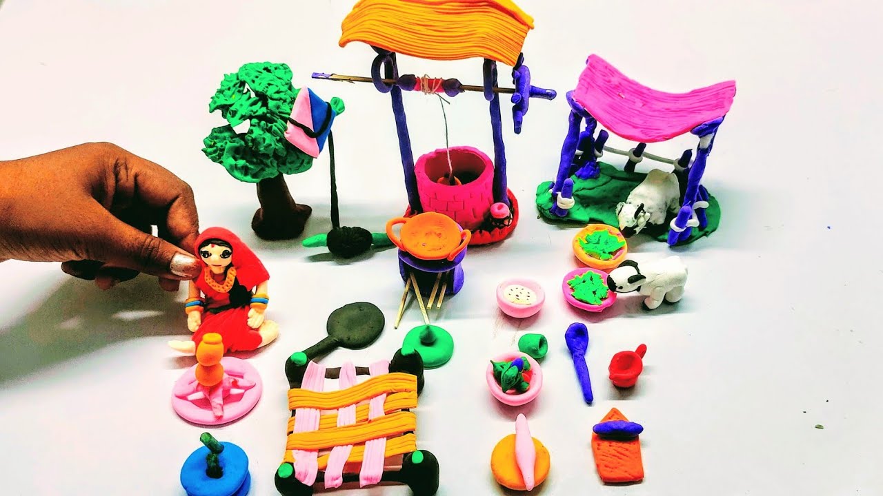 DIY How to make polymer clay miniature house, kitchen set, water wells ...