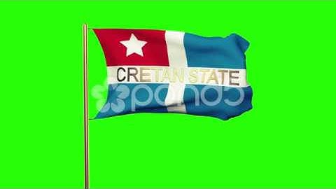 Cretan State Flag With Title Waving In The Wind. Looping Sun Rises Style