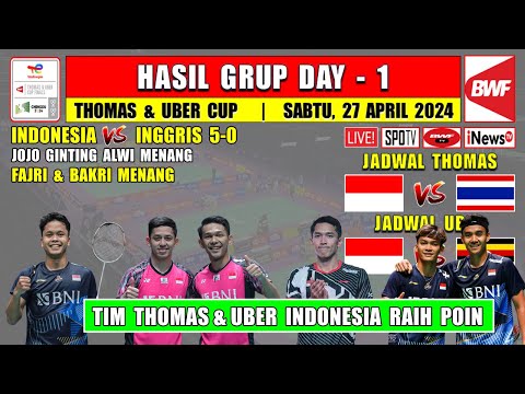 Hasil Thomas Uber Cup 2024 Hari Ini Day 1 ~ JOJO GINTING &amp; FAJRI Menang ~ Tim Thomas Raih Poin