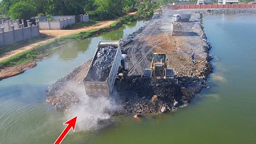 New Road OMG!Amazing Bulldozer DH17 SHANTUI Push Soiled by Dump Trucks Fill The Soil With Water