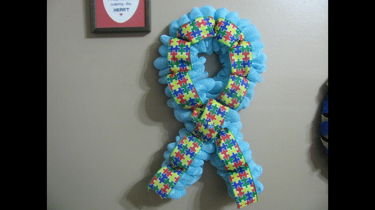 How To Make Carmen\'s Autism Awareness Ribbon Wreath - YouTube