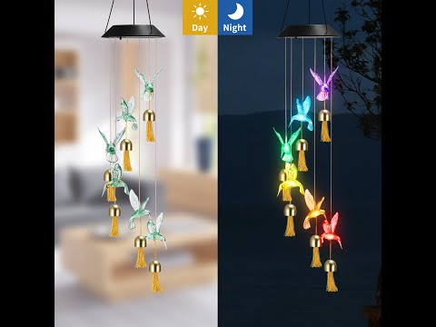 Solar Hummingbird Wind Chimes Lamp with Colorful Light for Courtyard Garden Balcony