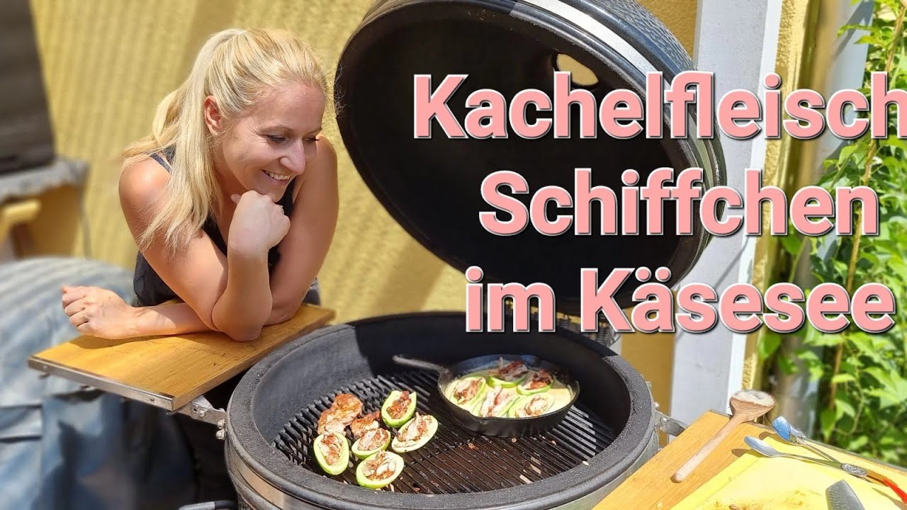 Kachelfleisch im Schmorgurkenschiffchen auf Käsesoße aus dem  Holzkohlegrill/ Test Olivenkern-Kohle - YouTube