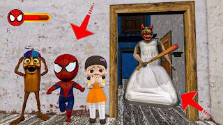 Playing as SpiderMan vs Granny vs Grandpa vs Baby Spider Team Family in Granny House