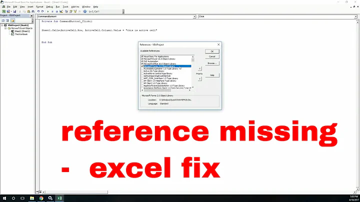 reference missing error fix using in excel | vba late binding - vbatip#20